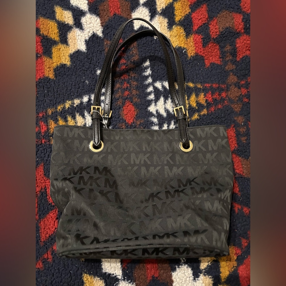 Michael Kors jet set mk logo black fabric tote excellent condition!